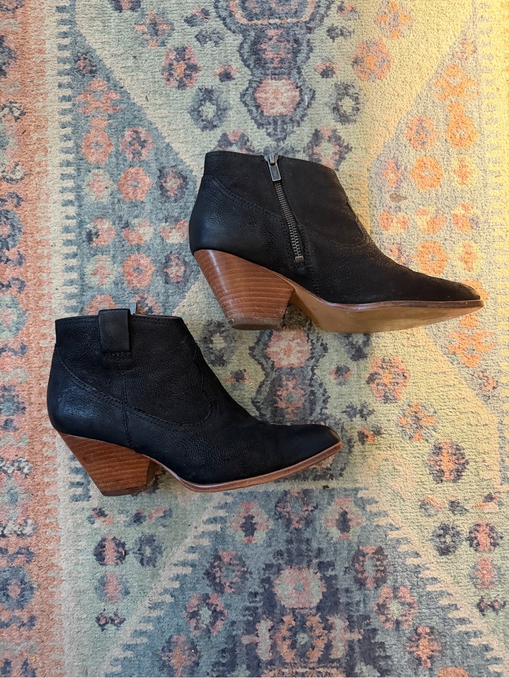 Frye Black Suede Ankle Booties with Stacked Heel